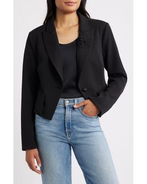 Wit & Wisdom Floral Appliqué Crop Jacket - Black