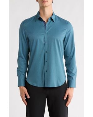 Con.struct Quad Geo Print Stretch Button-Up Shirt - Blue