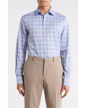 Eton Contemporary Fit Check Cotton Twill Dress Shirt - Blue