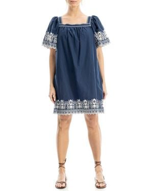 Max Studio Embroidered Cotton Minidress - Blue