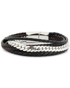 Nordstrom Rack Stainless Steel & Faux Leather Layered Bracelet - Black
