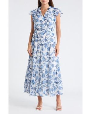 Halogen® Tie Neck Tiered Maxi Dress - Blue