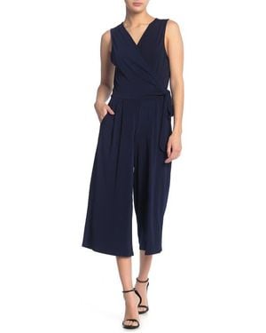 Nina Leonard Surplice Wrap Cropped Jumpsuit - Blue
