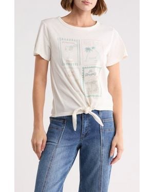 Lucky Brand Tie Front Embroidered Tee - Blue