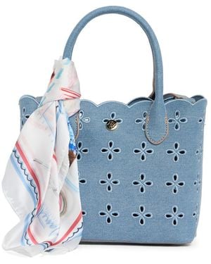 Nanette Lepore Eyelet Embroidered Denim Satchel - Blue