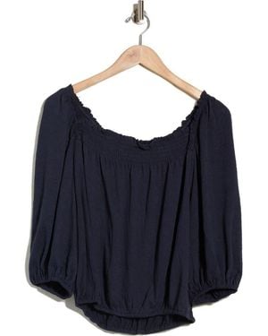 Max Studio Crinkled Balloon Sleeve Bubble Hem Top - Blue