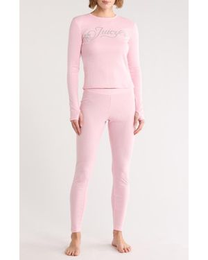 Juicy Couture Crystal Logo Long Sleeve Top & Leggings Pajamas - Pink