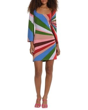 Donna Morgan Scoop Neck Three-Quarter Sleeve Minidress - Red