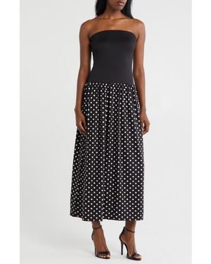 Loveappella Strapless Mixed Media Maxi Dress - Black