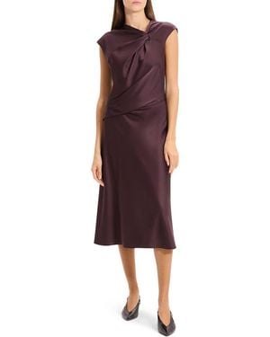 Theory Twist Bodice Satin Midi Dress - Red