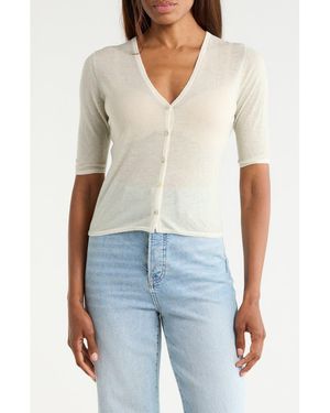 Vince Micro Stripe Wool Blend Cardigan - Natural