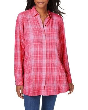 Foxcroft Cici Plaid Non-Iron Cotton Blend Tunic - Pink