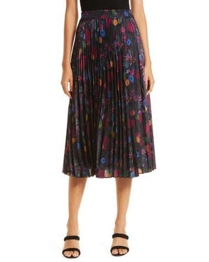 Club Monaco Pleated Floral Midi Skirt - Black