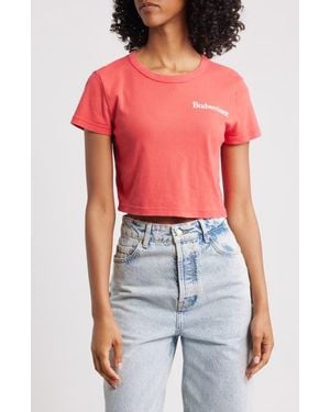 Junk Food Budweiser Label Crop Cotton Graphic T-Shirt - Red