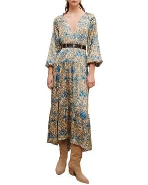 Maje Ritache Floral Print Belted Dress - Natural