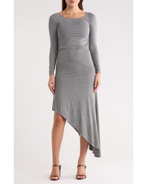 Go Couture Long Sleeve Asymmetric Hem Dress - Gray