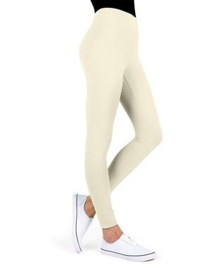 Memoi Cotton-Blend Solid Leggings - Natural