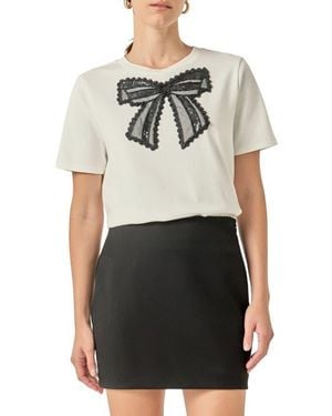 English Factory Appliqué Bow T-Shirt - Gray