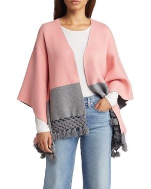 Roffe Accessories Colorblock Fringe Ruana - Red