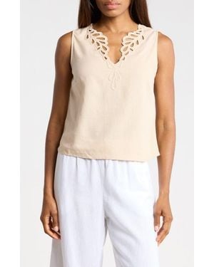 Ellen Tracy Embroidered Eyelet Sleeveless Top - Natural