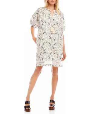 Karen Kane Floral Embroidered Tassel Cotton Dress - Natural