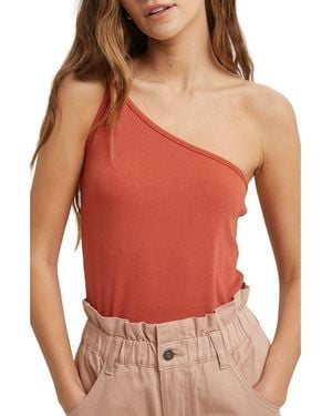 Wishlist Rib One-Shoulder Tank - Red