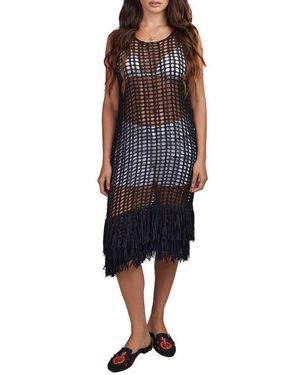 Saachi Boho Chic Fringe Knit Cover-Up - Black