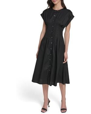 Calvin Klein Pintuck Fit And Flare Shirtdress - Black