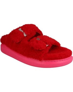 McQueen Genuine Shearling Slide Sandal - Red