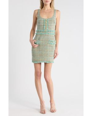 L'Agence Valli Square Neck Sleeveless Tweed Minidress - Green