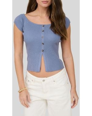 Blu Pepper Short Sleeve Button Front Rib Knit Top - Blue