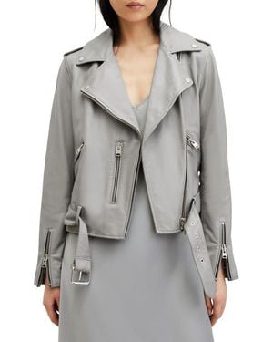 AllSaints Balfern Belted Leather Biker Jacket - Gray
