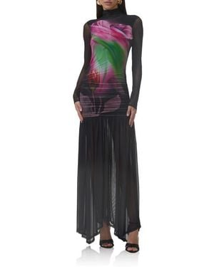 AFRM Joni Sheer Long Sleeve Turtleneck Mesh Maxi Dress - Multicolor