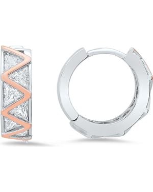 Queen Jewels Two-Tone Cubic Zirconia Zigzag Huggie Hoop Earrings - White