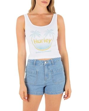 Hurley Memories Graphic Scoop Neck Crop Tank - Blue