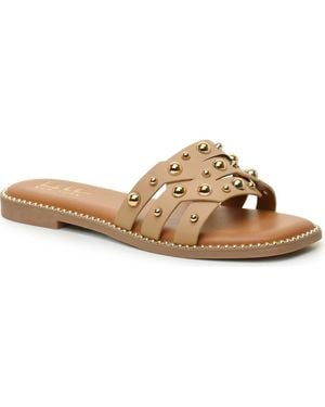 Nicole Miller Studded Slide Sandal - Brown