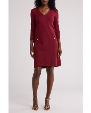 Eliza J Button Pocket Shift Dress - Red