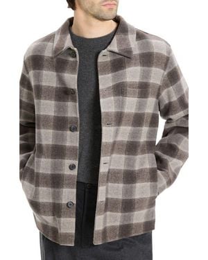 Theory Plaid Wool & Cashmere Flannel Button-Up Shirt Jacket - Gray