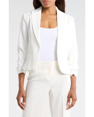 Amanda + Chelsea Ruched Sleeve Jacquard Blazer - White