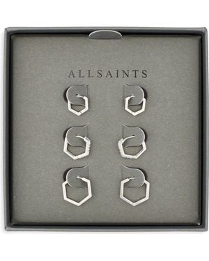 AllSaints Set Of 3 Crystal Hexagonal Hoop Earrings - Gray