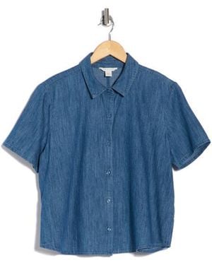 Caslon Short Sleeve Chambray Button Up Shirt - Blue