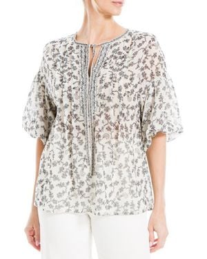 Max Studio Puff Sleeve Pintuck Top - White