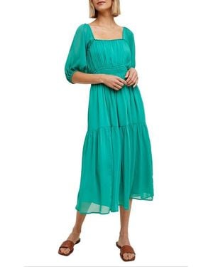 Wishlist Chiffon Tiered Midi Dress - Green