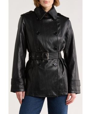 Max Studio Belted Faux Leather Trench Coat - Black