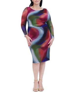 Vince Camuto Printed Mesh Long Sleeve Dress - Red