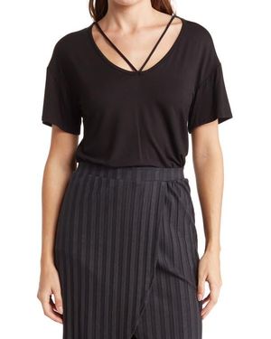 Go Couture Deep V-Neck Boyfriend Tee - Black