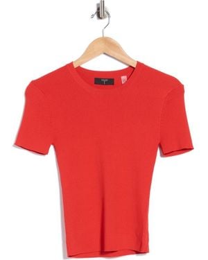 Tahari Short Sleeve Crewneck Ribbed T-Shirt - Red