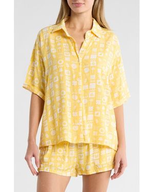 Betsey Johnson Pocket Cabana Button-Up Shirt & Shorts Cover-Up Set - Yellow