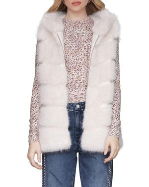 Avec Les Filles Faux Fur & Faux Leather Hooded Zip Vest - White