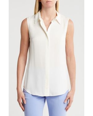 Theory Silk Georgette Sleeveless Button-Up Shirt - White